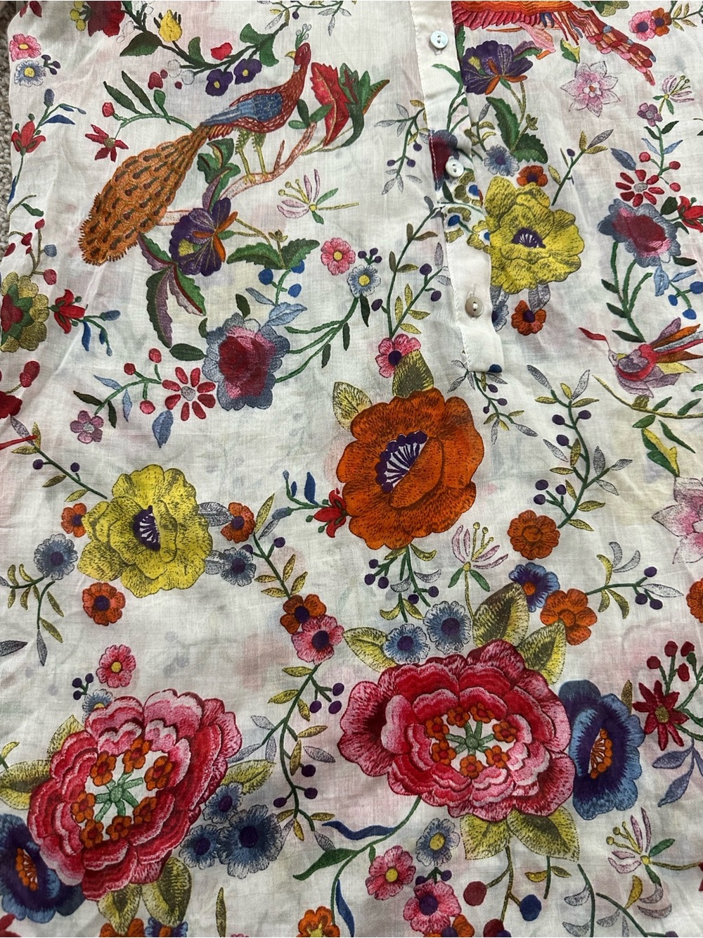 Zara Woman Exotic Peacock Floral Tunic Blouse Size Small S